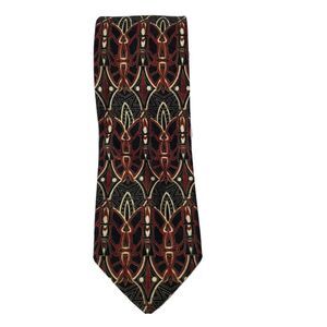 BACHRACH Men's Burgundy‎ Red Black Gold Silk Necktie Italy Designer
